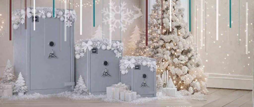 home safes as christmas gifts wrapped in decorations