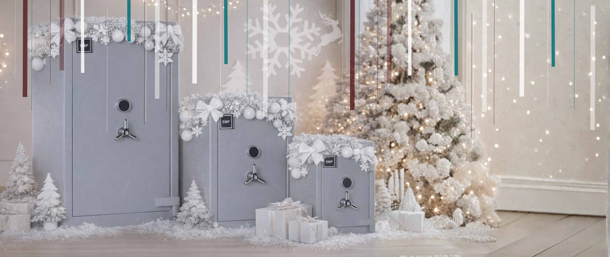 home safes as christmas gifts wrapped in decorations